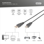 Digitus Yazıcı Kablosu Zırhlı Siyah USB 2.0 (3m)