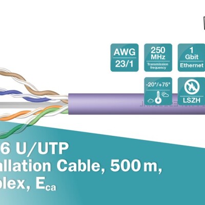 Digitus Cat6 Mor UTP Makara Kablo Saf Bakır (500m)